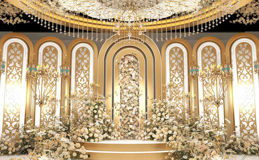 仪陇香槟色调婚礼堂效果展示